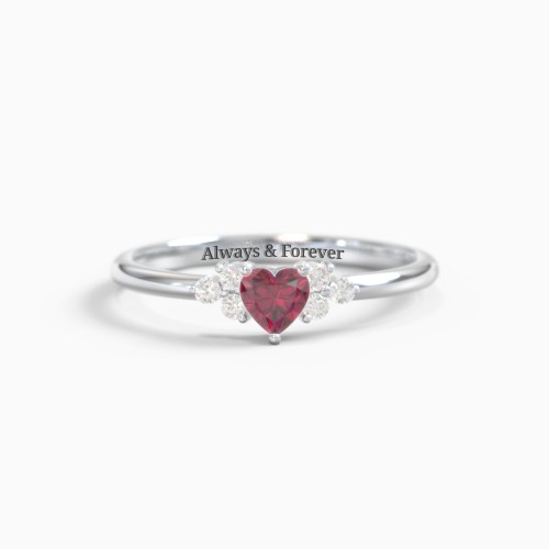 Heart Gemstone Ring With Triple Side Stones