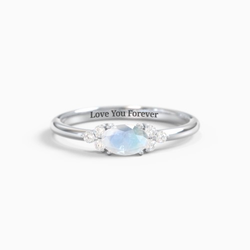 East-West Oval Gemstone Ring With Triple Side Stones