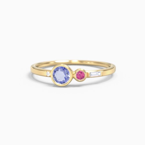 Scosha X Asymmetrical Bezel Set Rose Cut Ring with Baguette and Accents