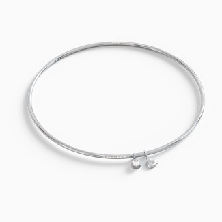 Classic Bangle Bracelet with Engravable Puffed Heart and Gemstone Charm