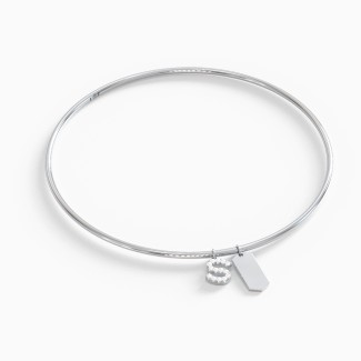 Classic Bangle with Pavé Initial and Engravable Tag Charms - S