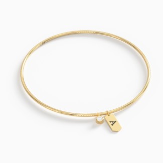 Classic Bangle with Bezel Gemstone & Engravable Tag Charms