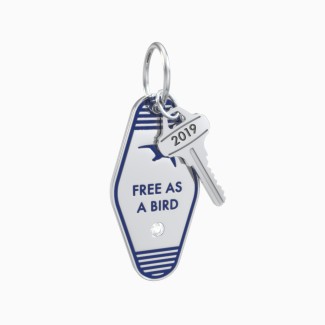 Free As A Bird Engravable Retro Keychain Charm with Accent - Blue