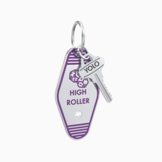 High Roller Engravable Retro Keychain Charm with Accent - Purple