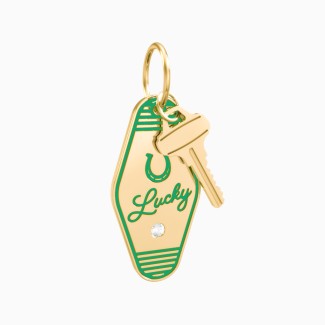 Lucky Horseshoe Engravable Retro Keychain Charm with Accent - Green