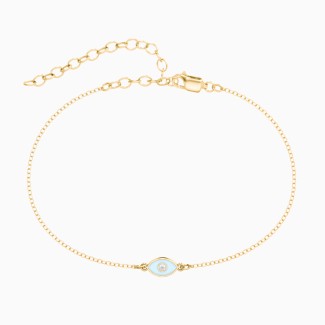 Evil Eye Anklet with Accent and Cold Enamel - Light Blue