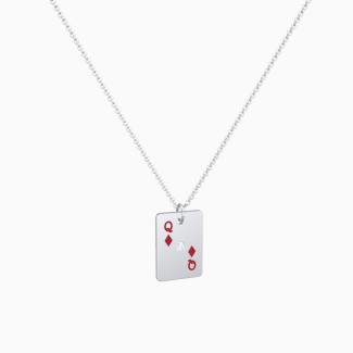 Queen of Diamonds Playing Card Charm Necklace
