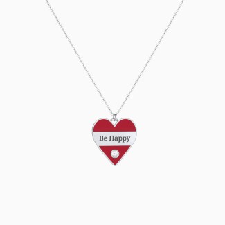 Engravable Heart Necklace with Red Cold Enamel and Gemstone