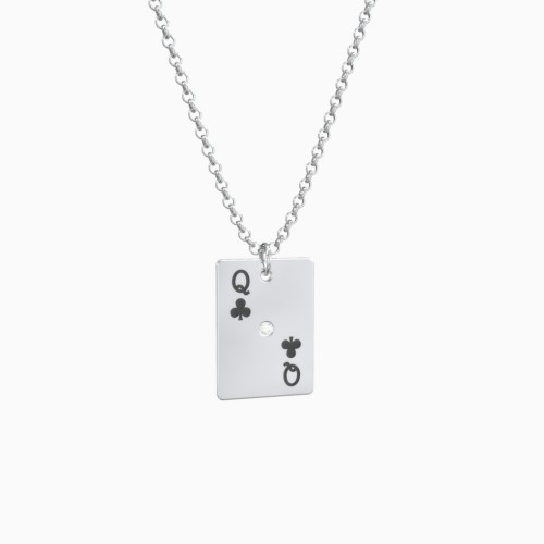Large Queen of Clubs Playing Card Charm Necklace