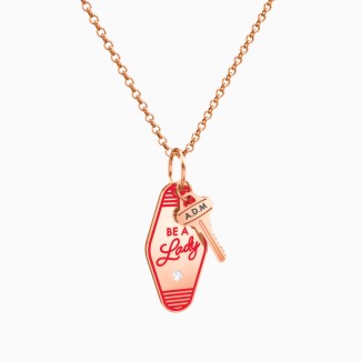 Be A Lady Engravable Retro Keychain Charm Necklace with Accent - Red