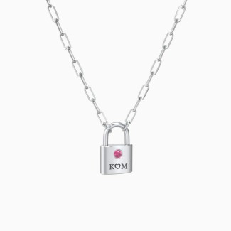 Engravable Lock Necklace with Gemstone
