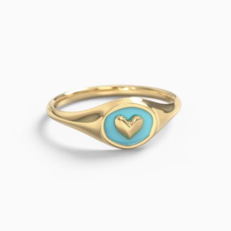 Heart Signet Ring with Cold Enamel