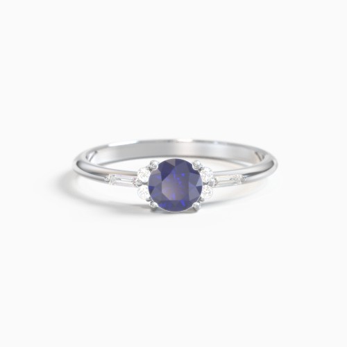 Round Gemstone Ring with Baguette Side Stones & Accents