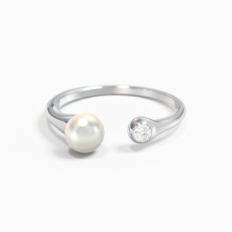Pearl And Birthstone Open Cuff Ring