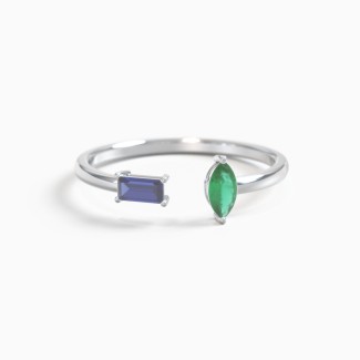 Baguette & Marquise Gemstone Open Cuff Ring
