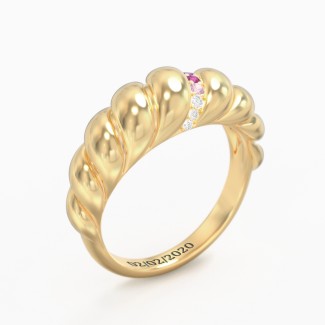 Thin Croissant Dome Ring with Gemstones