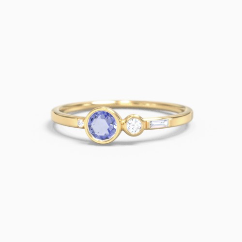 Scosha X Asymmetrical Bezel Set Rose Cut Ring with Baguette and Accents